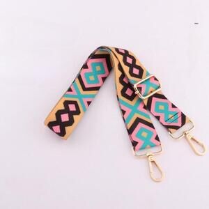 Geometric Pattern Adjustable Purse Strap In Pink Yellow and Black